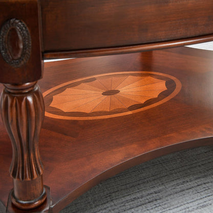 Victorian Oval Solid Wood Coffee Table with Glass Top Cherry Walnut