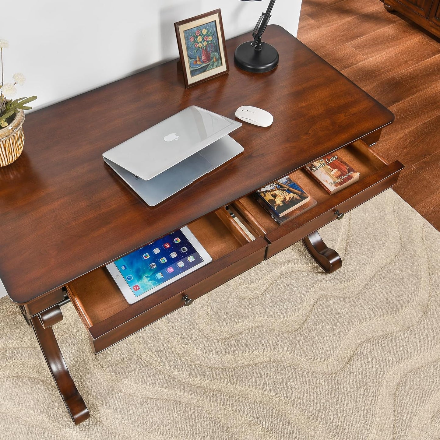Farmhouse Wood Writing Desk with Drawers Large Rustic Home Office Desk
