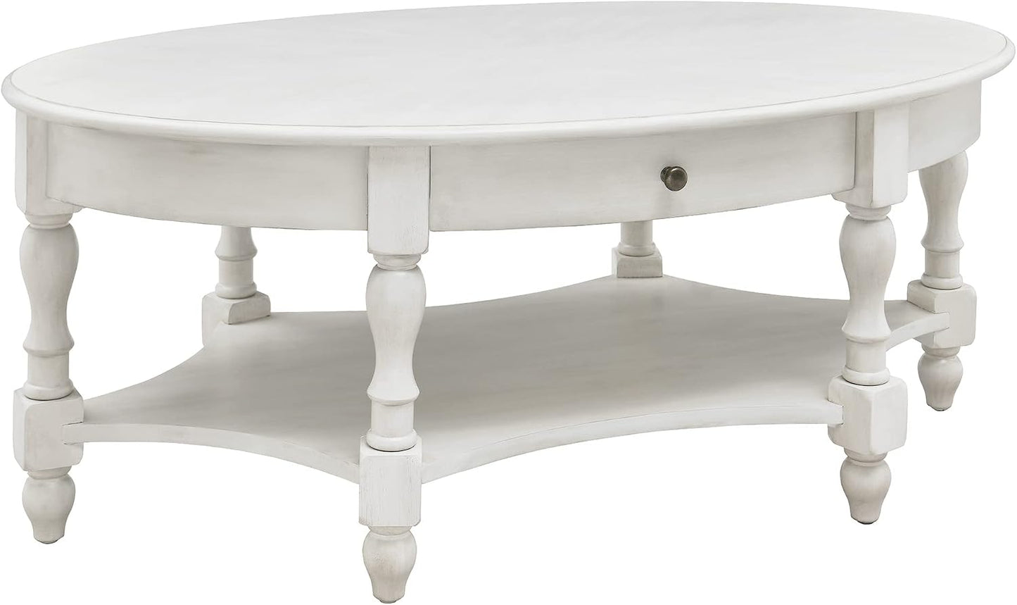 Victorian Oval Solid Wood Coffee Table with Drawer Grey White Storage Table
