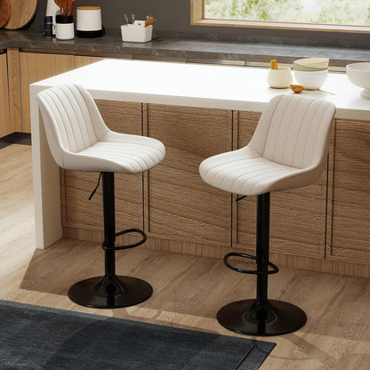 Adjustable Swivel Bar Stool Black Faux Leather Counter Height Metal Base