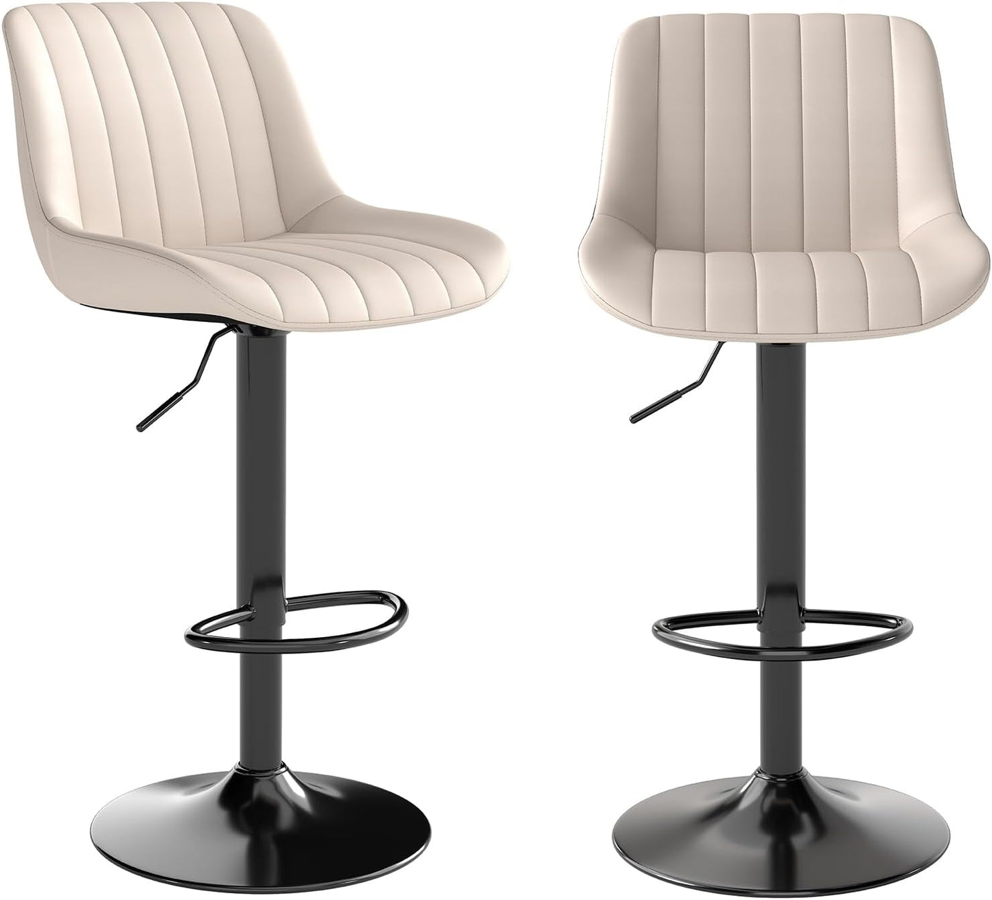 Adjustable Swivel Bar Stool Black Faux Leather Counter Height Metal Base