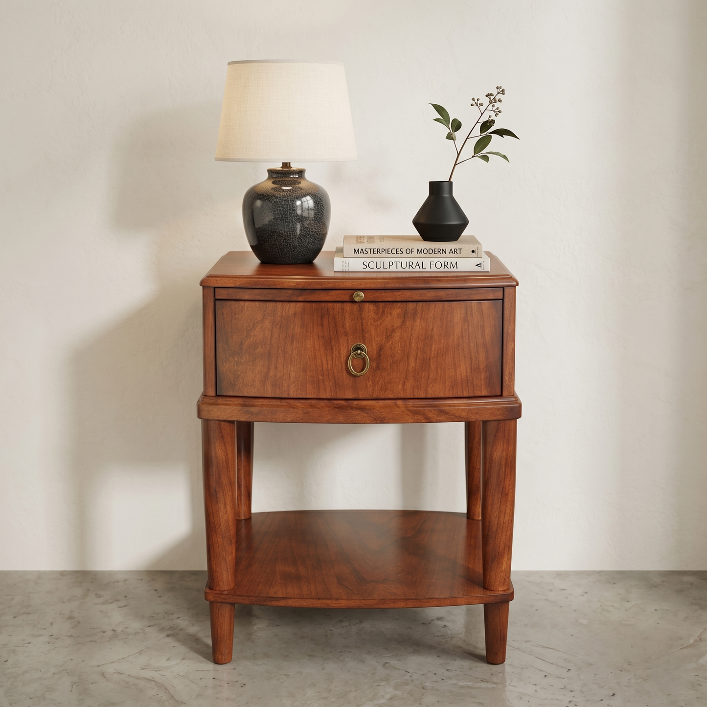 Vintage Solid Wood End Table with Drawer, Sliding Shelf & Lower Storage