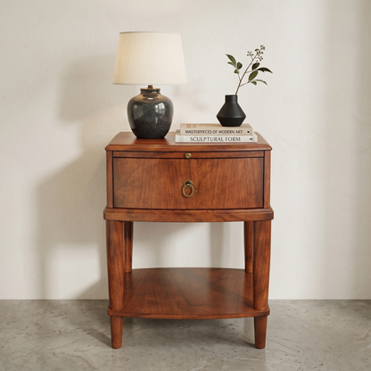 Vintage Solid Wood End Table with Drawer, Sliding Shelf & Lower Storage