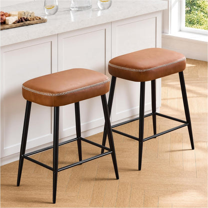 Black Counter Height Bar Stools Set of 2 Upholstered Saddle Seats