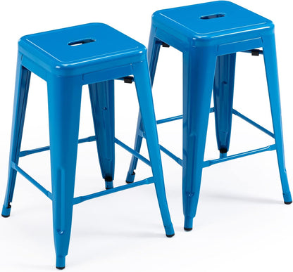 Black Metal Bar Stools Set of 2 Stackable Industrial Counter Height Seats