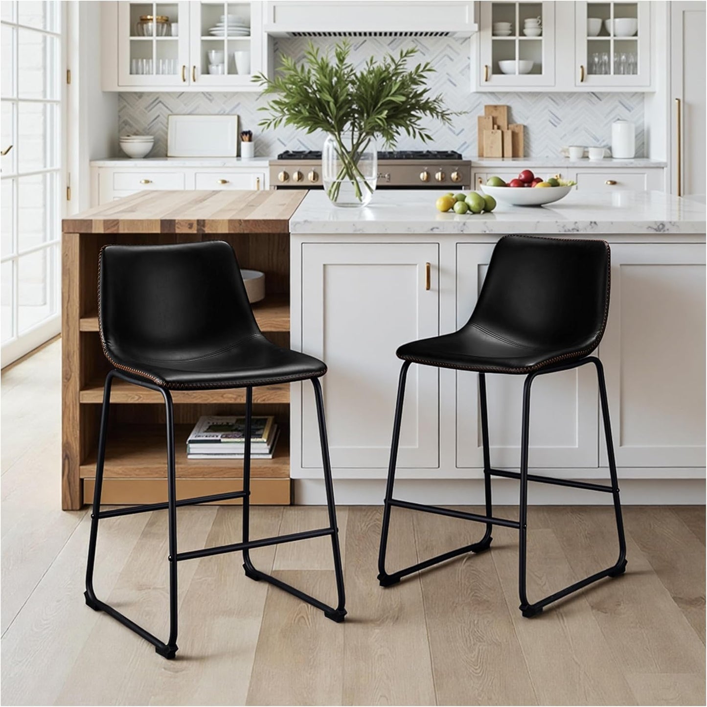 Brown Counter Height Bar Stools Set of 2 Upholstered Kitchen Chairs