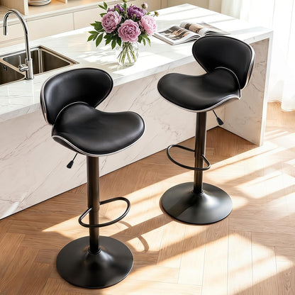 Blue Adjustable Bar Stools Set of 2 Modern Swivel Faux Leather Counter Chairs