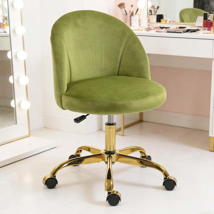 Black Velvet Vanity Chair Gold Base Adjustable Swivel Rolling Desk Chair
