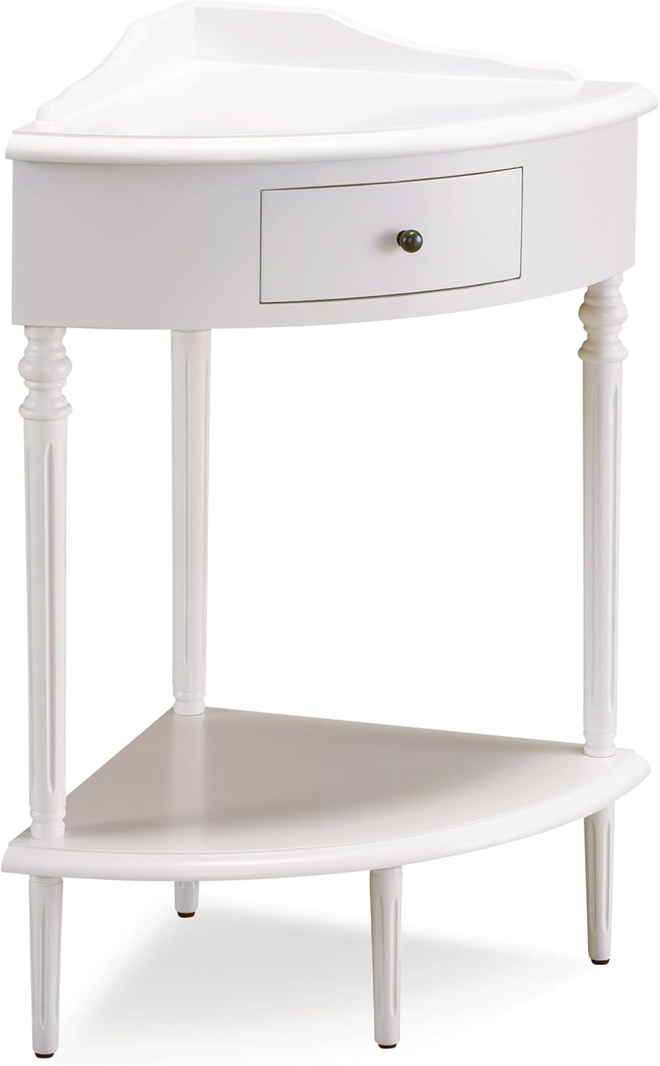 Solid Wood Corner End Table with Drawer Pecan Wedge Accent Table