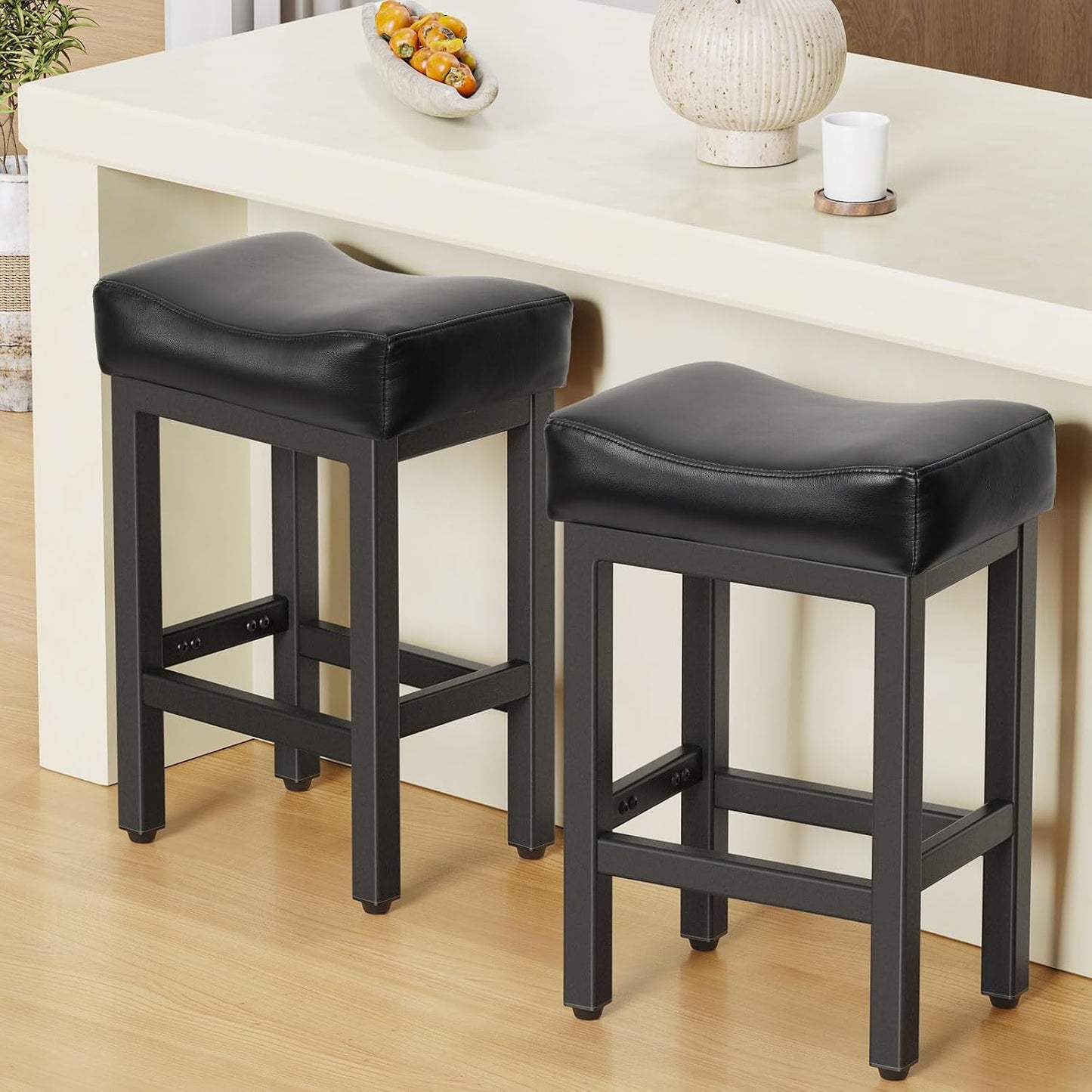 Gray Counter Height Bar Stools Set of 2 Upholstered Saddle Kitchen Seats