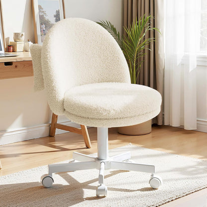 Pink Velvet Vanity Chair Adjustable Swivel Rolling Desk Chair with Lumbar Pillow