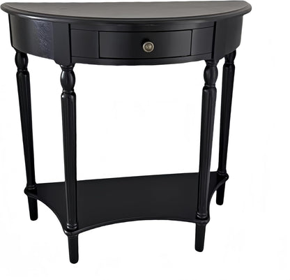 Solid Wood Half Moon Console Table with Drawer Cherry Wood Entryway Table