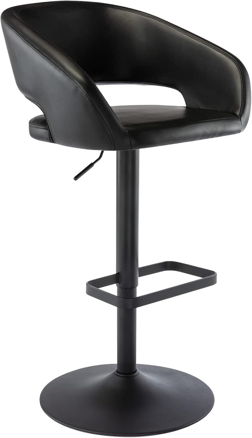 Black Adjustable Swivel Bar Stool Modern Faux Leather Counter Height Chair