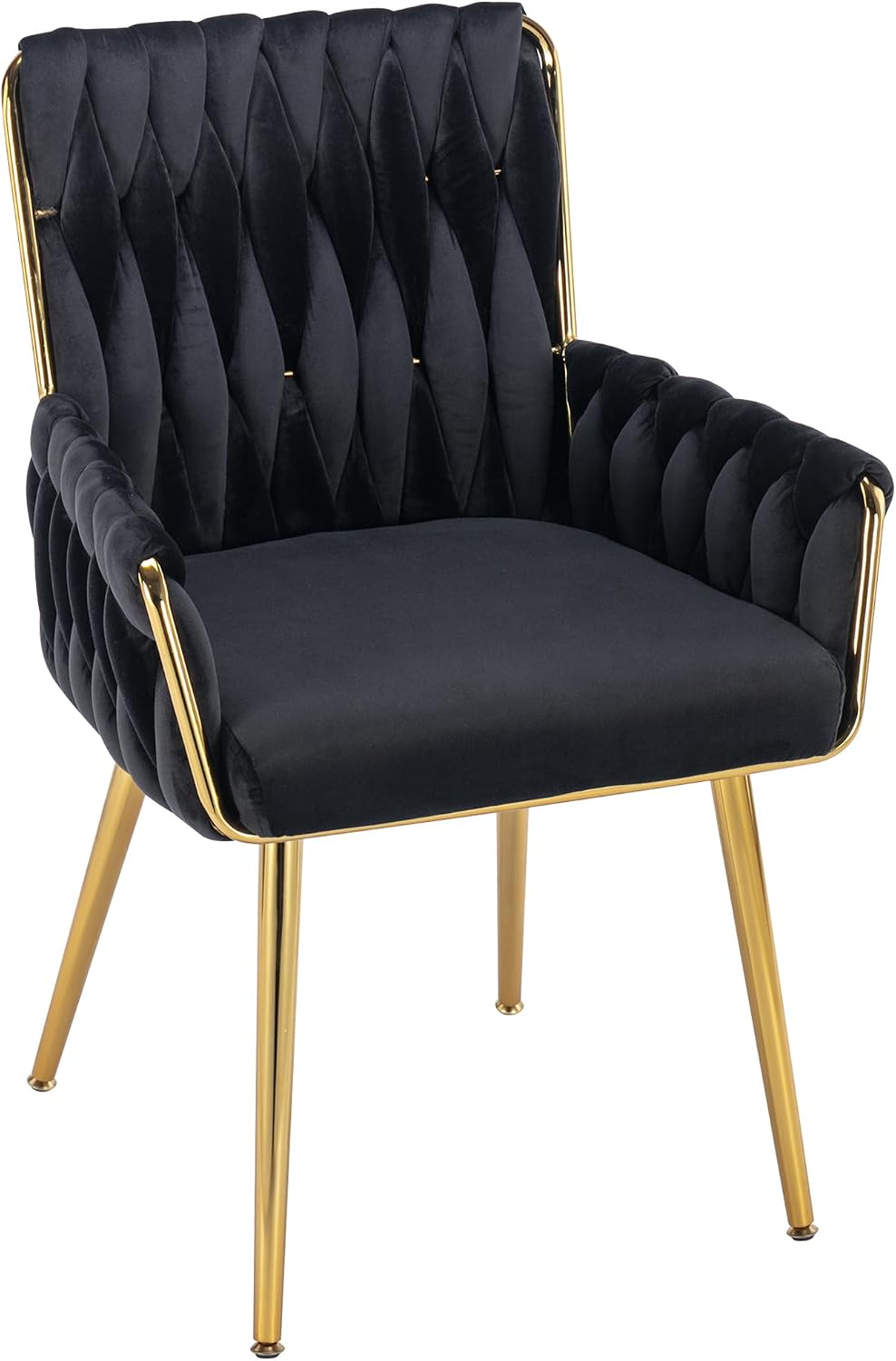 Beige Velvet Accent Chair Hand Woven Upholstered Armchair with Gold Metal Legs