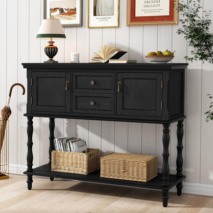 Vintage Green Console Table with 2 Drawers Cabinets and Open Storage Shelf