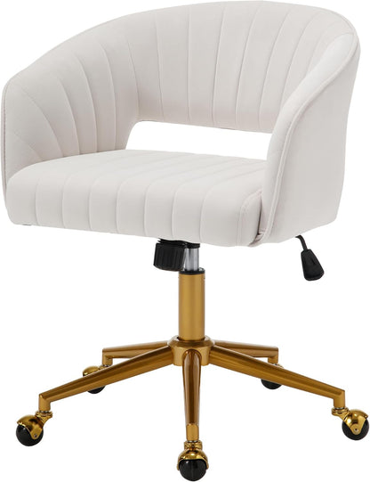 Red Velvet Swivel Desk Chair Adjustable Vanity Chair with Gold Base and Wheels