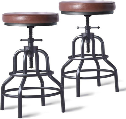 Industrial Swivel Bar Stools Set of 2 Adjustable Wood Counter Height Stools