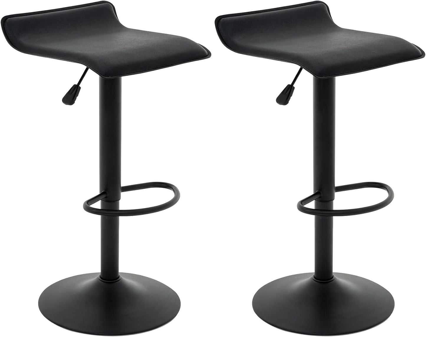 Black Adjustable Bar Stools Set of 2 Modern Swivel Backless Counter Chairs