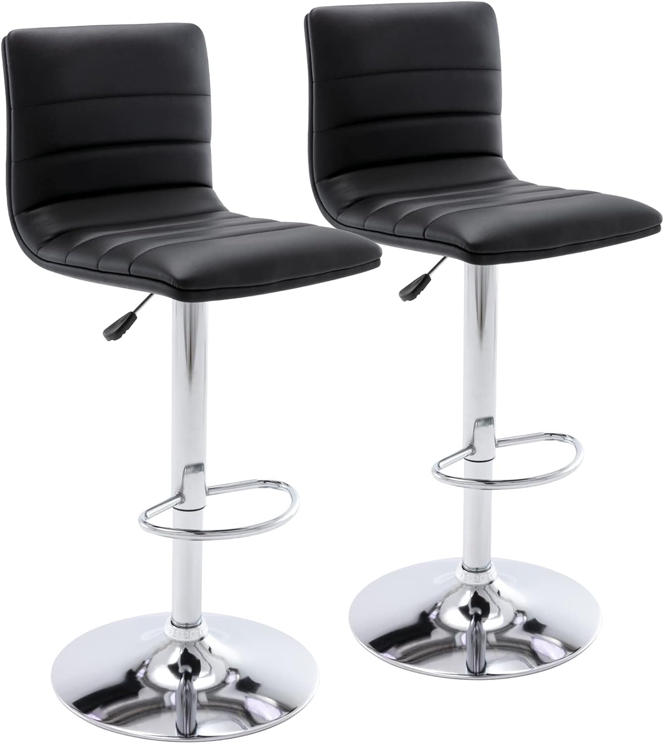 Black Adjustable Bar Stools Set of 2 Modern Swivel Faux Leather Chairs