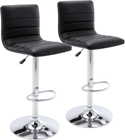 Black Adjustable Bar Stools Set of 2 Modern Swivel Faux Leather Chairs