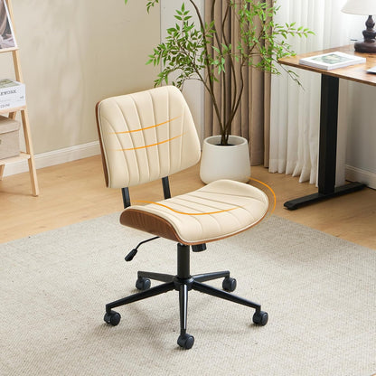 Walnut Office Chair Black PU Leather Adjustable Swivel Rolling Desk Chair