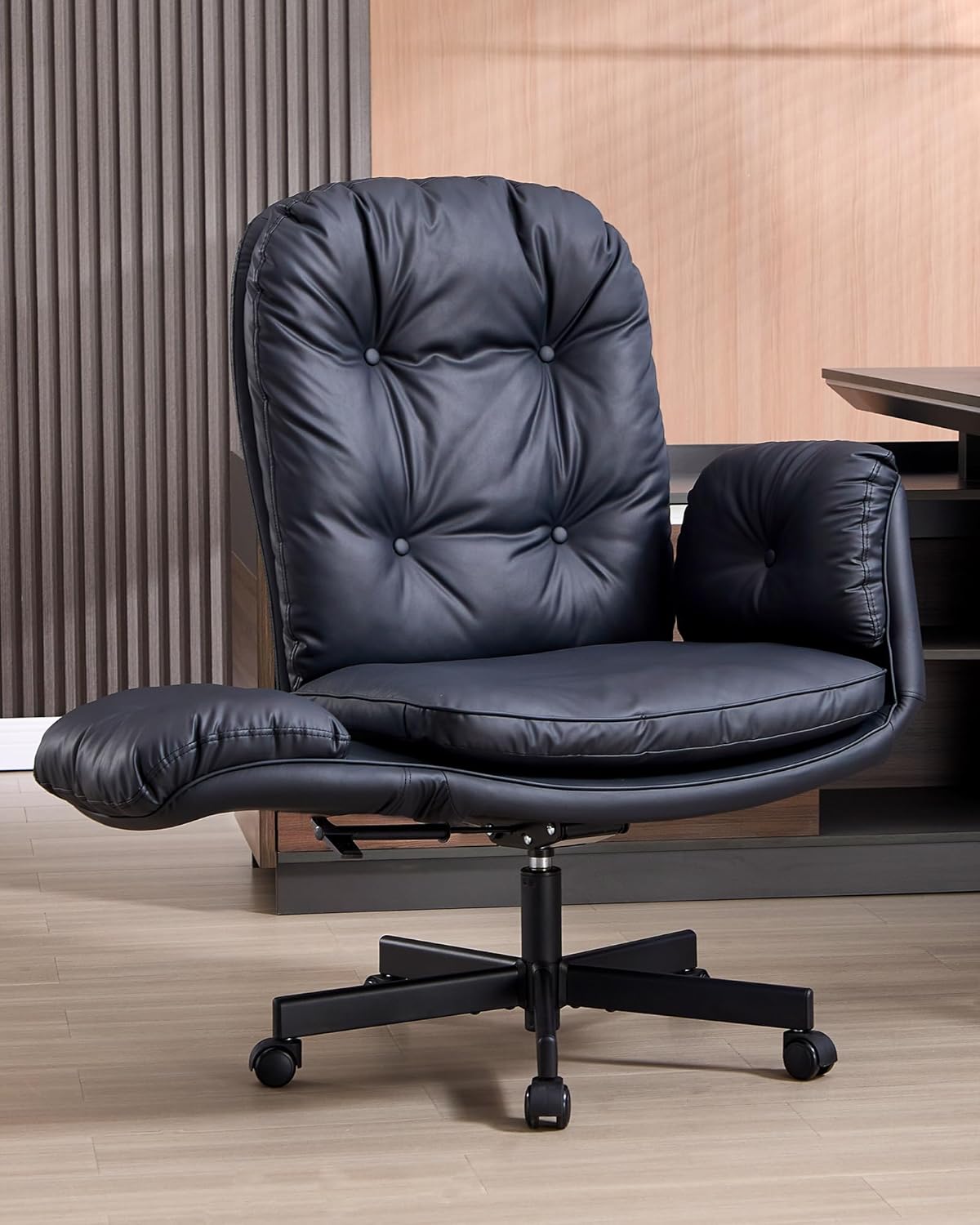 Beige Executive Office Chair Wide Seat Reclining High Back Rolling Desk Chair