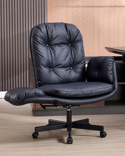 Beige Executive Office Chair Wide Seat Reclining High Back Rolling Desk Chair