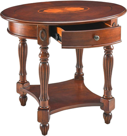 Solid Wood Oval End Table with Drawer and Lower Storage Shelf