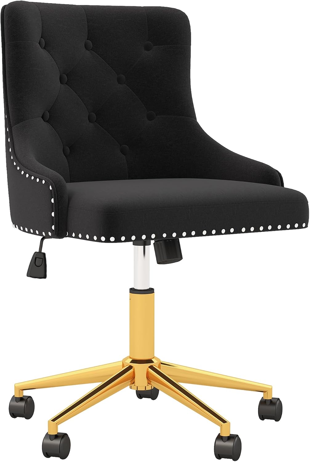 Beige Velvet Swivel Desk Chair Tufted Vanity Chair with Gold Base and Wheels