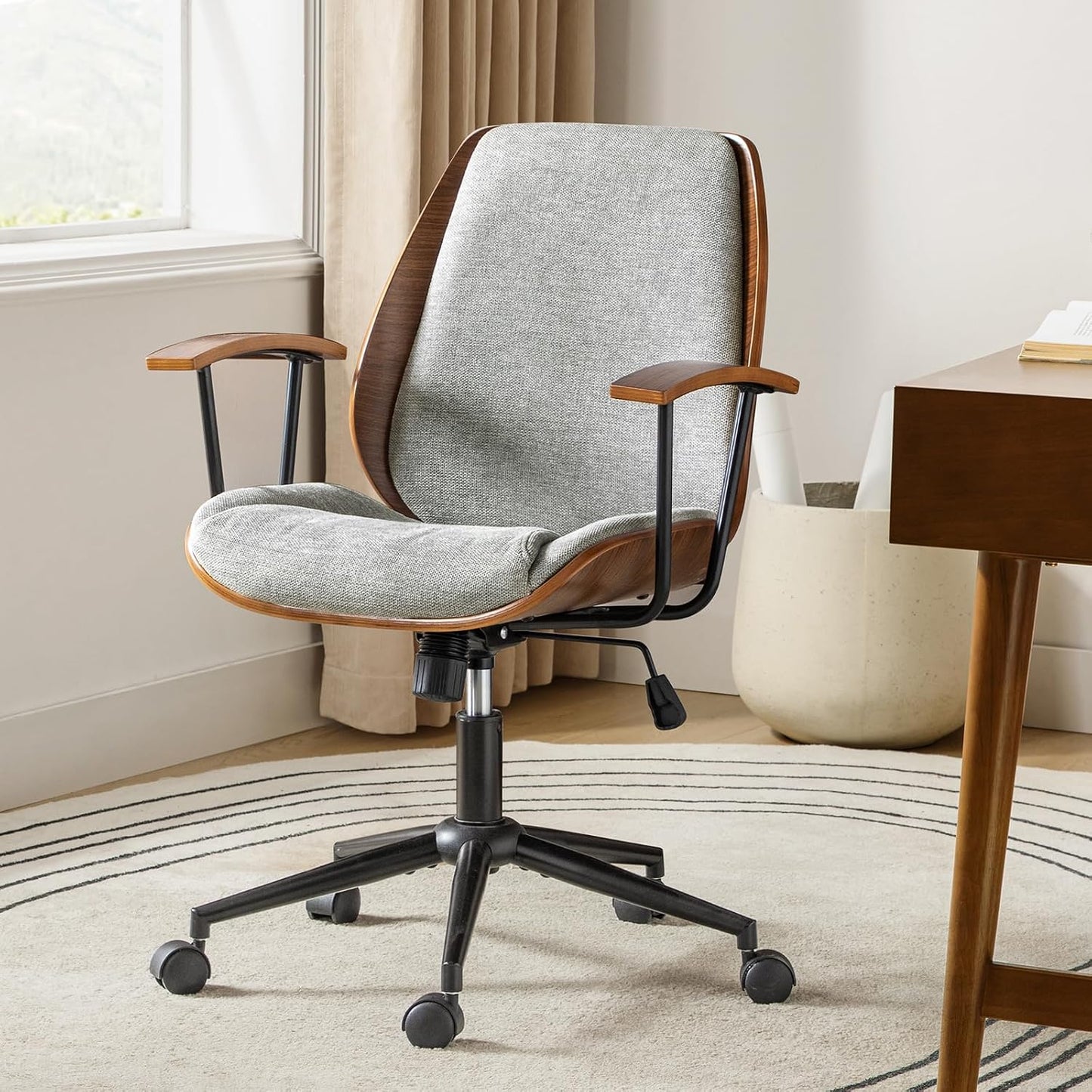 Green Solid Wood Office Chair Adjustable Swivel Mid Century Desk Chair