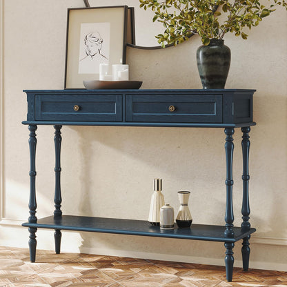 Green Console Table with Drawers Wood Entryway Table with Storage Shelf