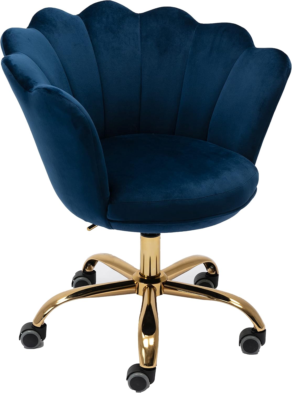Blue Velvet Office Chair Adjustable Swivel Vanity Chair with Gold Base