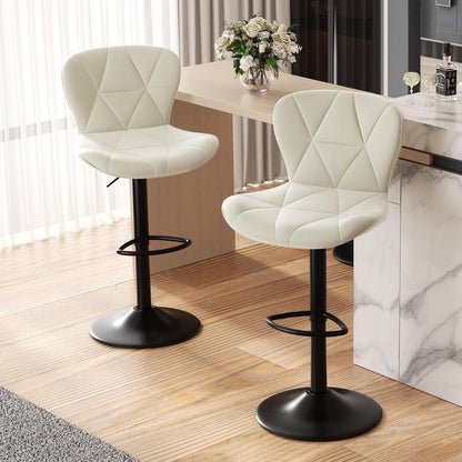 Black Swivel Bar Stools Set of 2 Adjustable Faux Leather Kitchen Chairs
