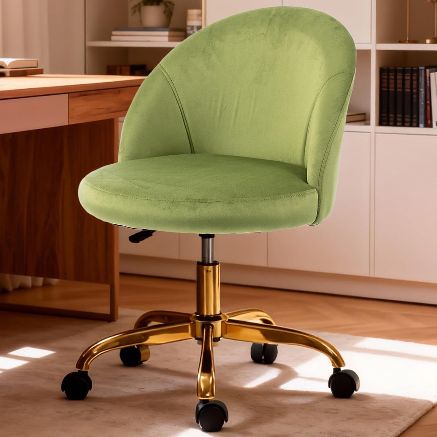 Black Velvet Vanity Chair Gold Base Adjustable Swivel Rolling Desk Chair
