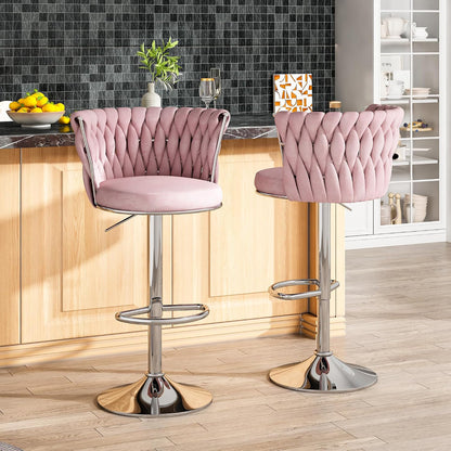 Black Velvet Swivel Bar Stools with Tufted Back Adjustable Height Set of 2