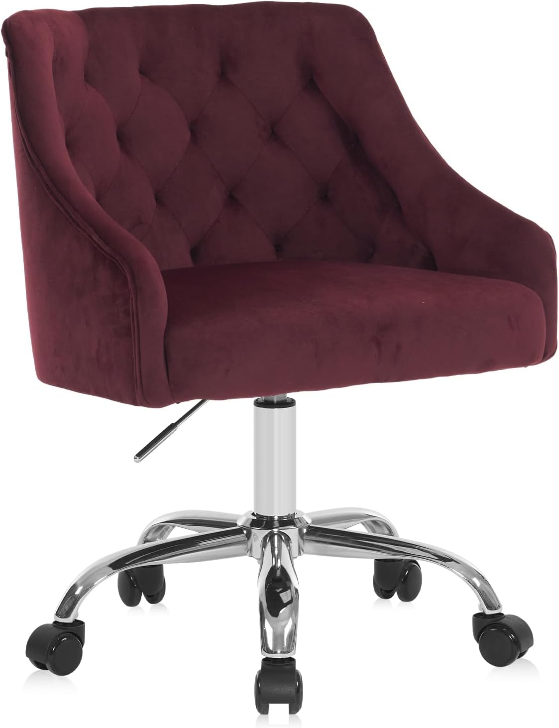 Ivory Velvet Office Chair Tufted Adjustable Swivel Vanity Chair with Wheels