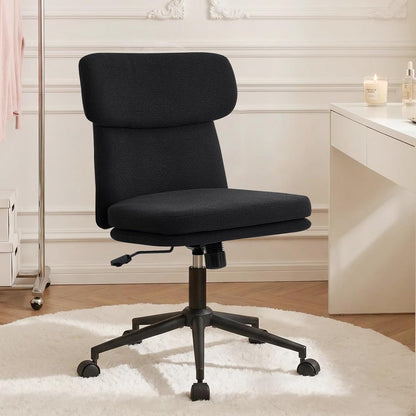 Black Velvet Vanity Chair Adjustable Swivel Office Chair with Wheels