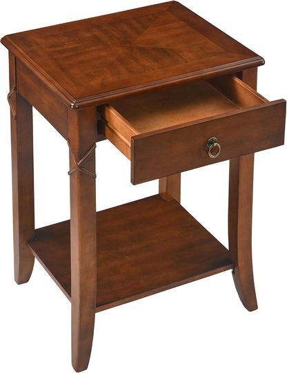 Victorian Solid Wood End Table Cherry Walnut Nightstand with Drawer and Storage Shelf