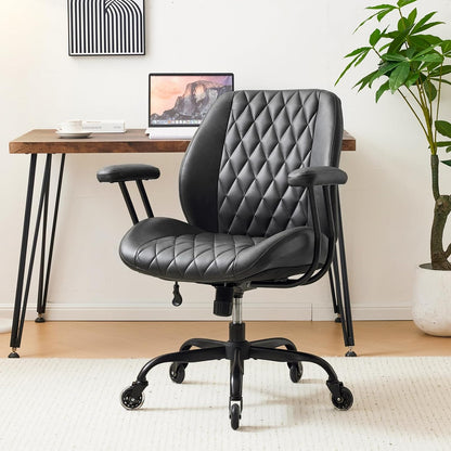 Brown Leather Office Chair Ergonomic Swivel Desk Chair with Lumbar Support and Wheels