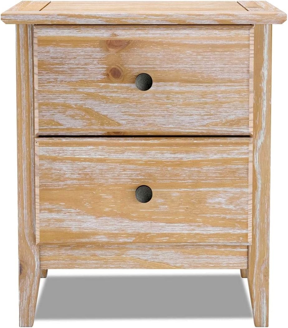 Solid Pine Wood 2-Drawer Nightstand – Brushed Walnut Bedside Table