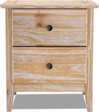 Solid Pine Wood 2-Drawer Nightstand – Brushed Walnut Bedside Table