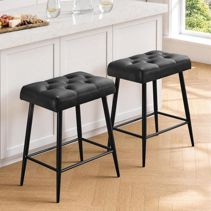 Green Counter Height Bar Stools Set of 2 Upholstered Saddle Seats