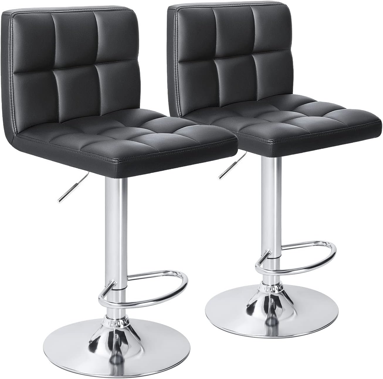 Black Swivel Bar Stools Set of 2 Adjustable Upholstered Kitchen Chairs