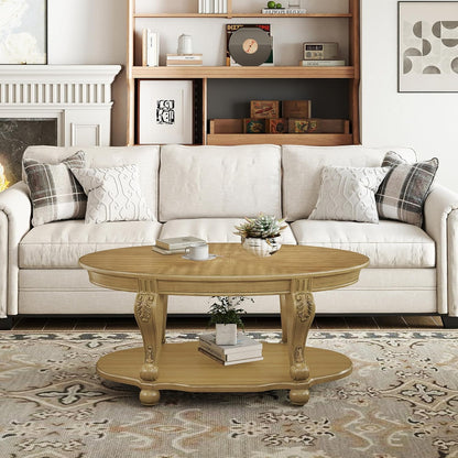 Oval Coffee Table with Storage Victorian Carved Wood 2 Tier Living Room Table