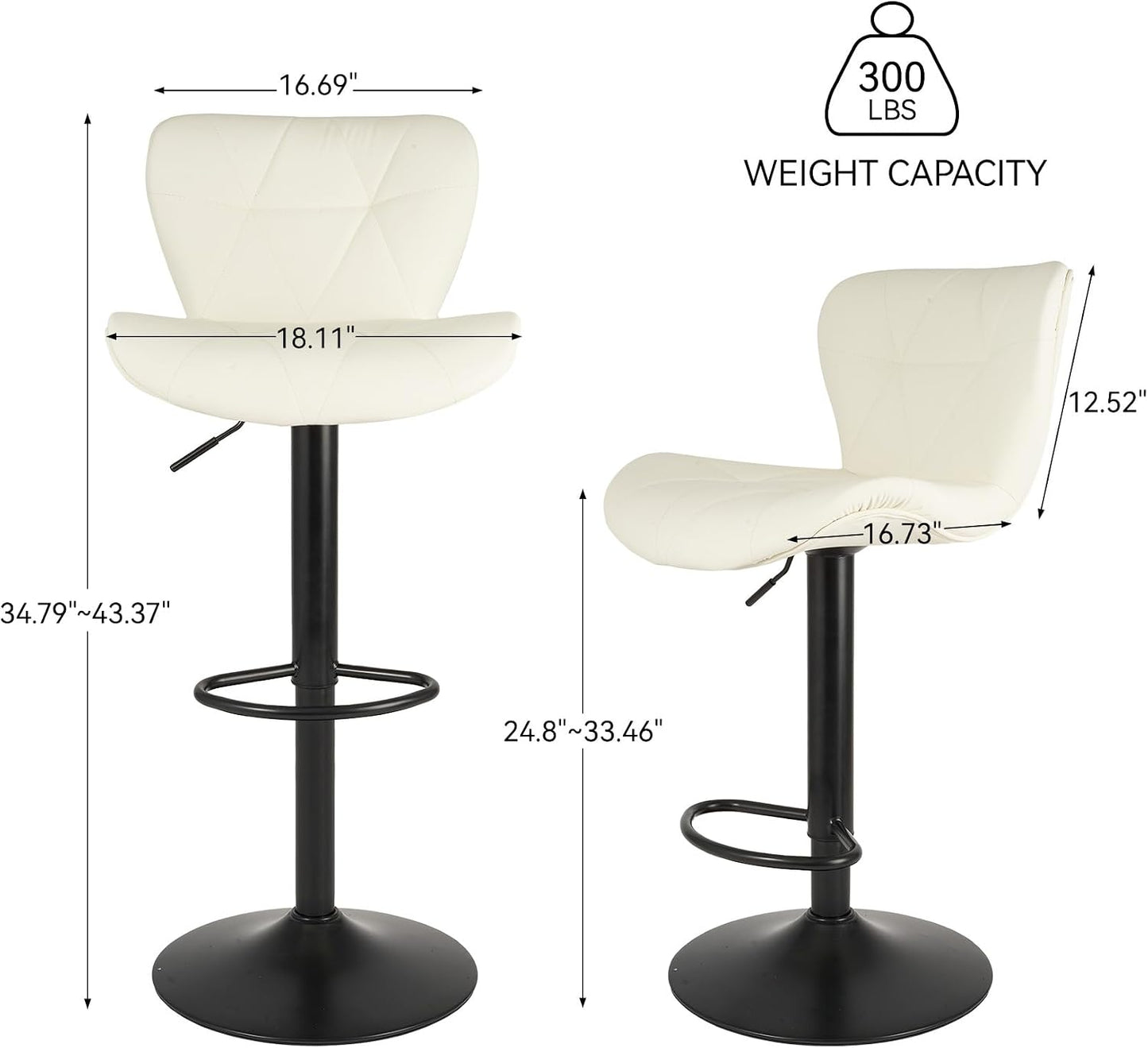 Black Swivel Bar Stools Set of 2 Adjustable Faux Leather Kitchen Chairs