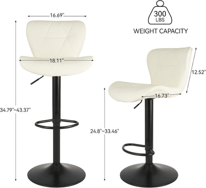 Black Swivel Bar Stools Set of 2 Adjustable Faux Leather Kitchen Chairs