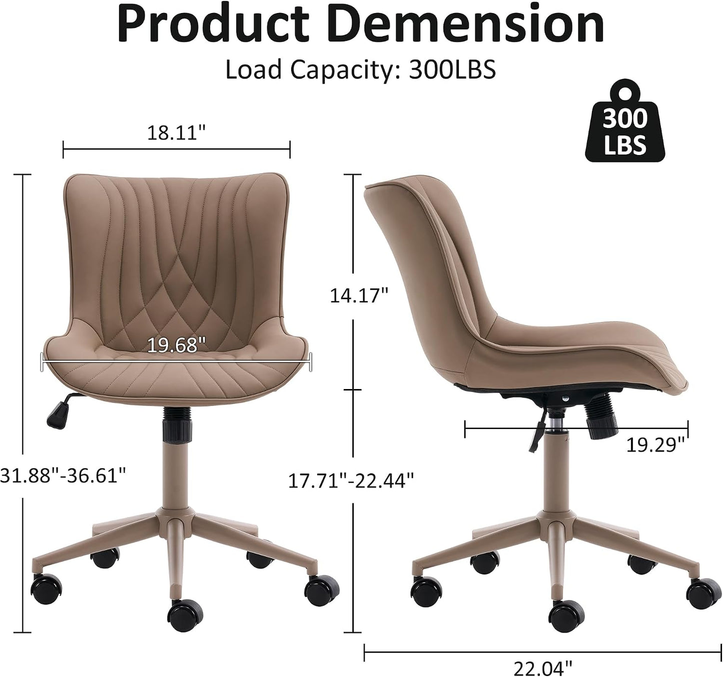 Brown Faux Leather Office Chair Adjustable Swivel Rolling Armless Desk Chair