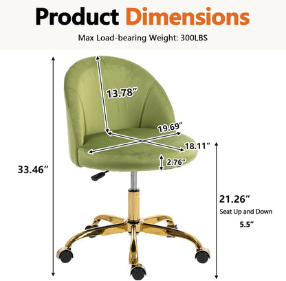 Black Velvet Vanity Chair Gold Base Adjustable Swivel Rolling Desk Chair