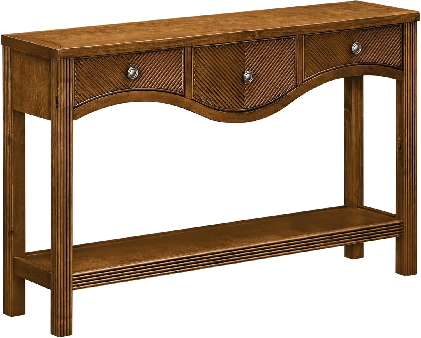 Scalloped Wood Console Table with 3 Drawers Narrow Espresso Entryway Table