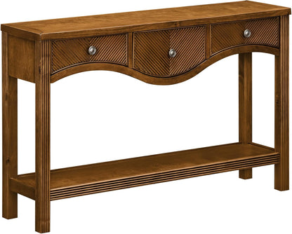 Scalloped Wood Console Table with 3 Drawers Narrow Espresso Entryway Table